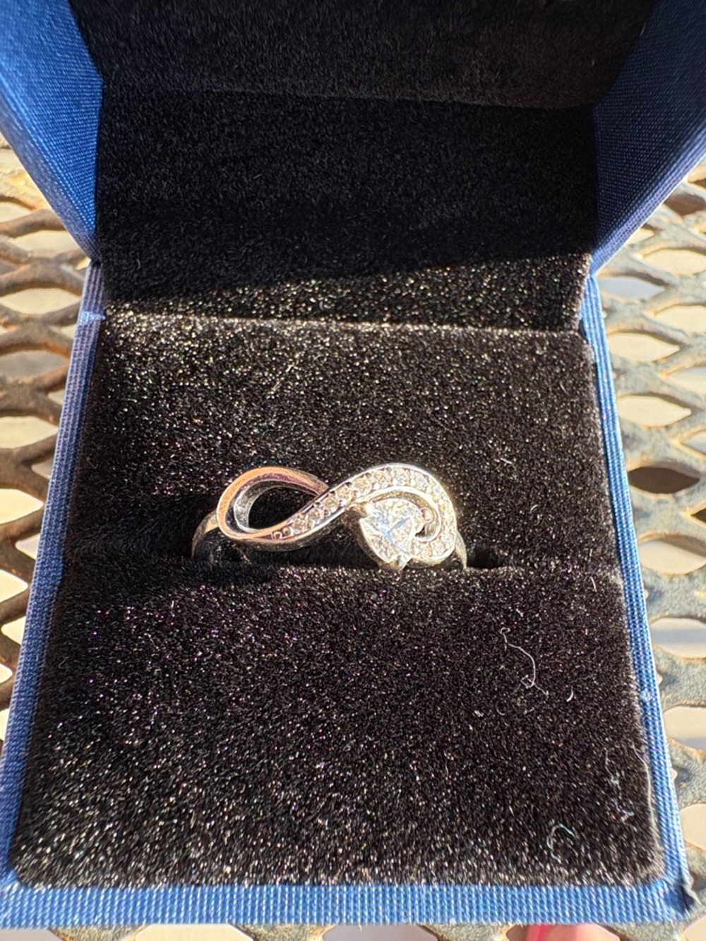 Silver Infinity Heart Ring with Sparkling Stones - Women's Jewelry